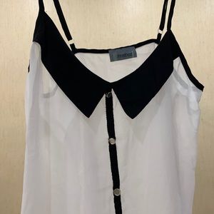 method sheer button flowy tank with black collar